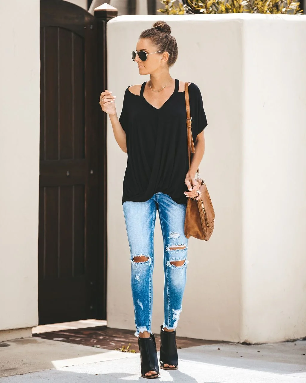 Halter Loose Solid Color T-shirt