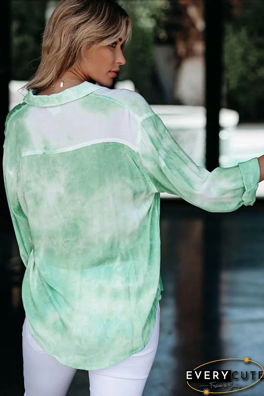 Green Whirlwind Tie Dye Button Shirt with Pocket