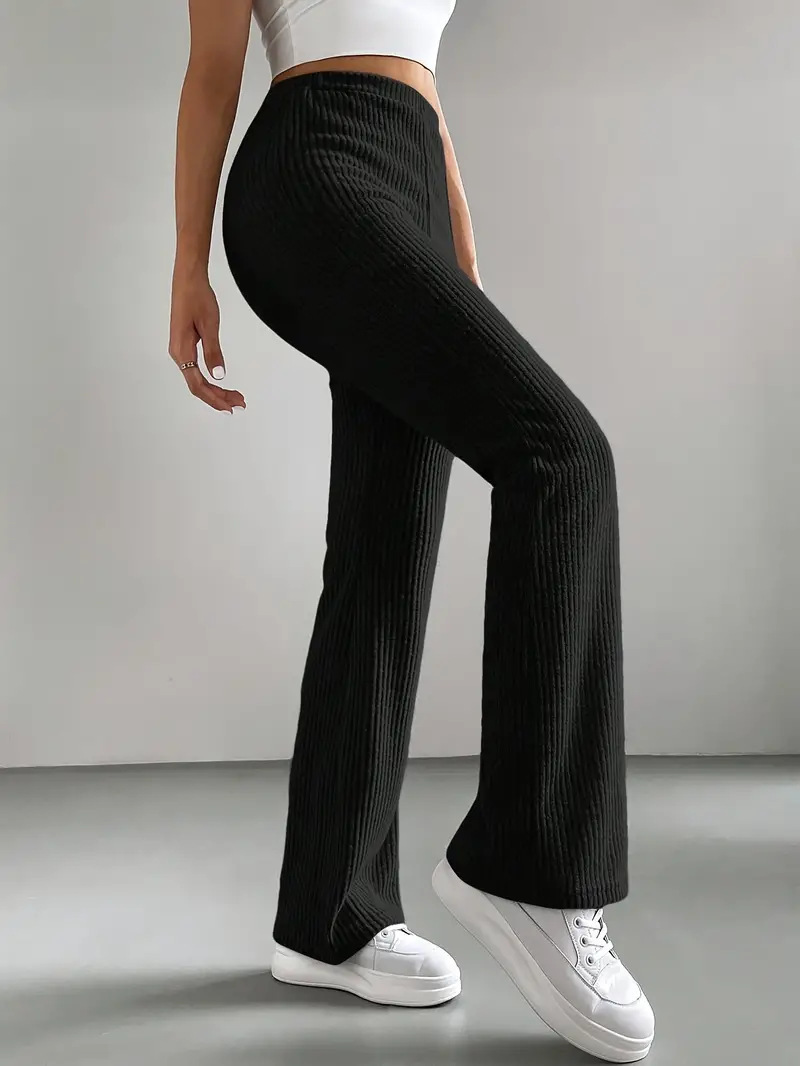 Women Ribbed Knit Flare Pants
