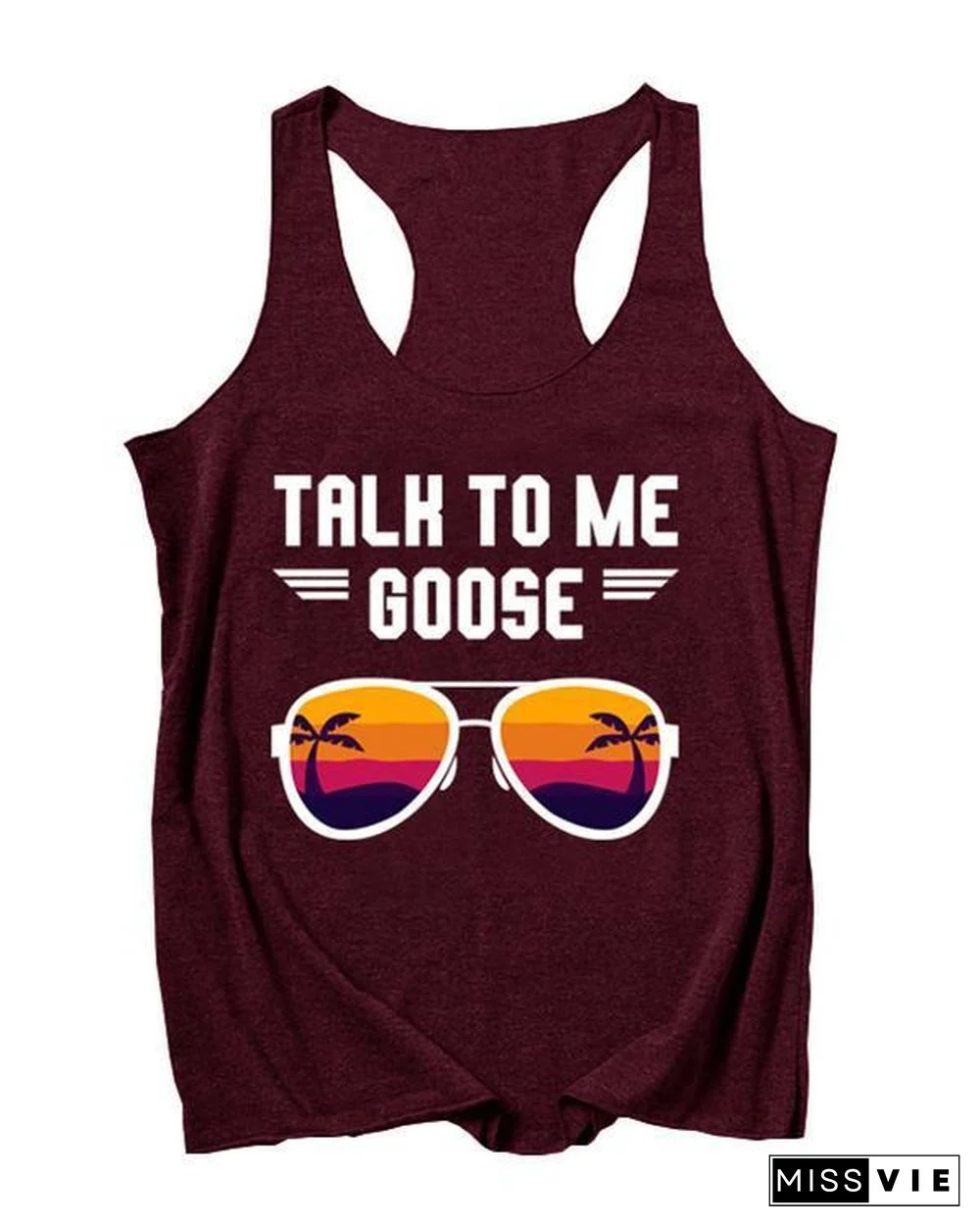 Printing Sunglasses Sleeveless Round Neck T-shirt