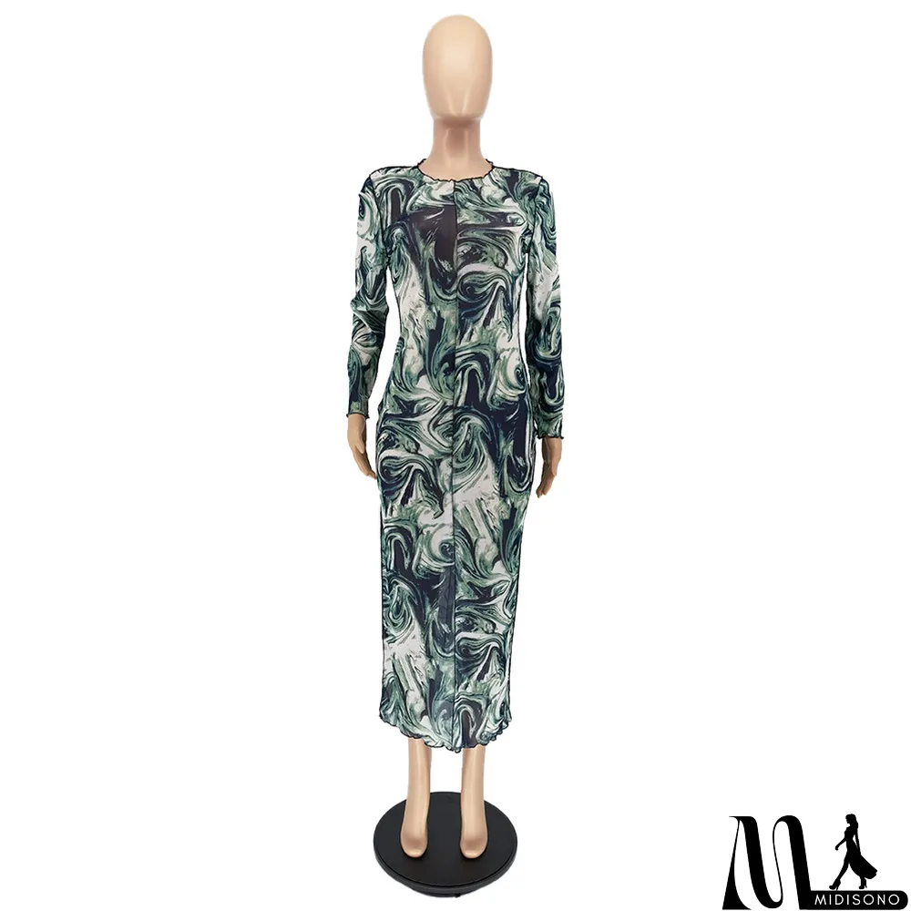 MidiSono - Fashion Net Yarn Print Dress