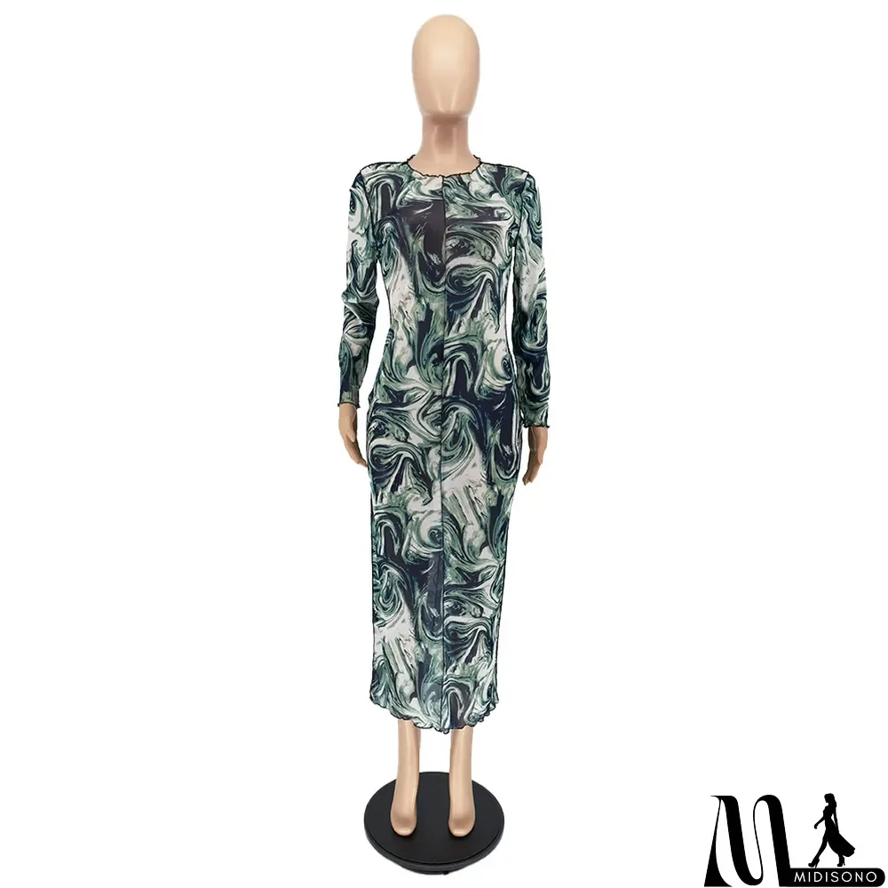 MidiSono - Fashion Net Yarn Print Dress