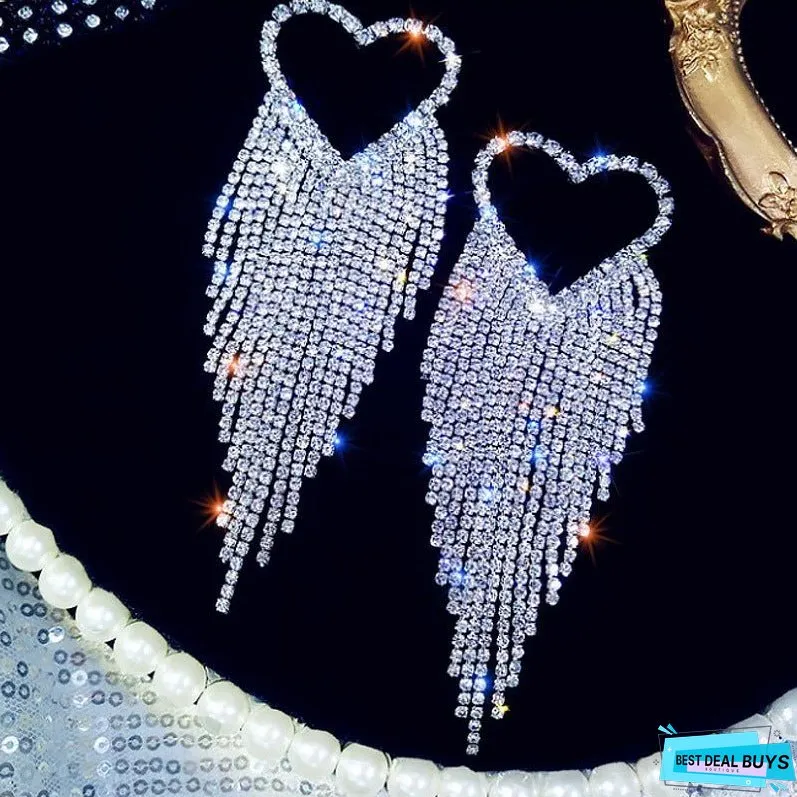 Sliver RhineStone Tassel Earrings