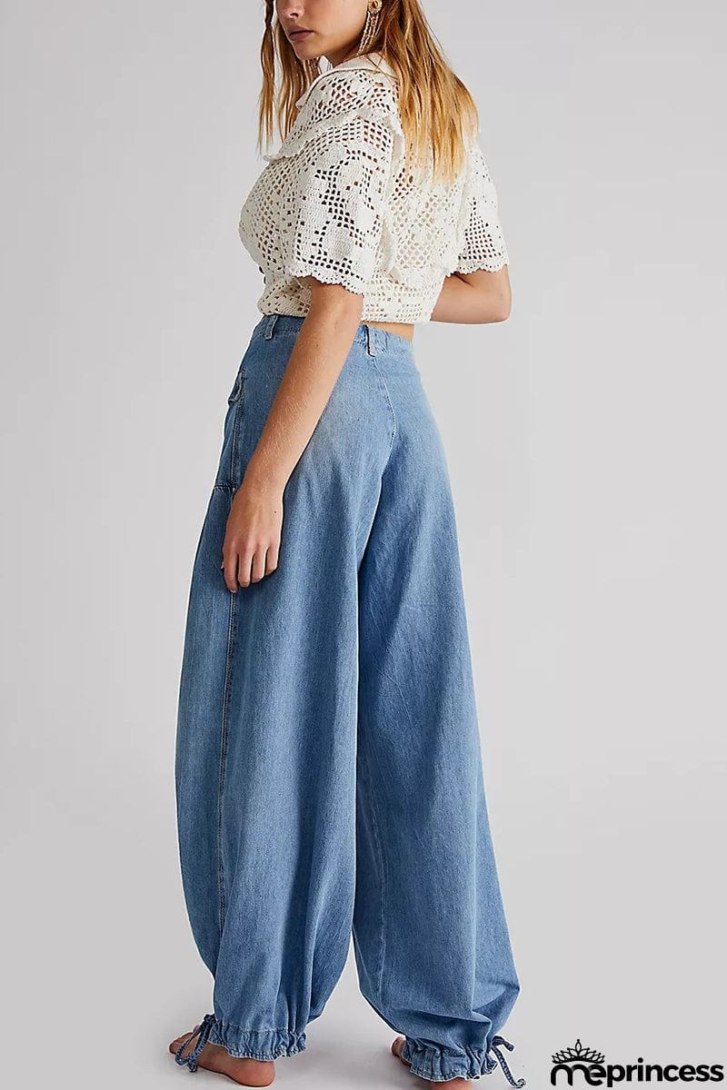 Pockets Drawstring Balloon Jeans