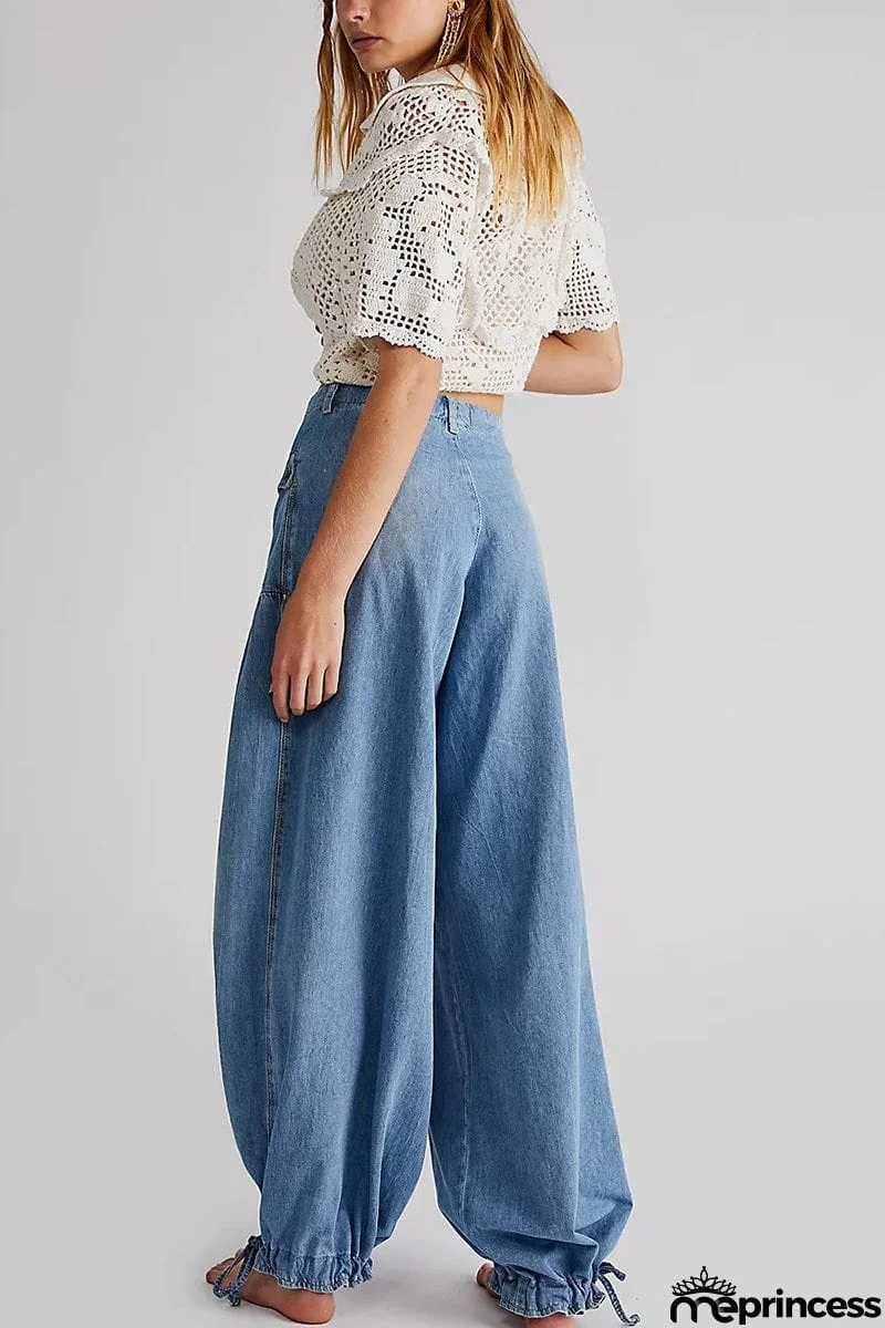 Pockets Drawstring Balloon Jeans