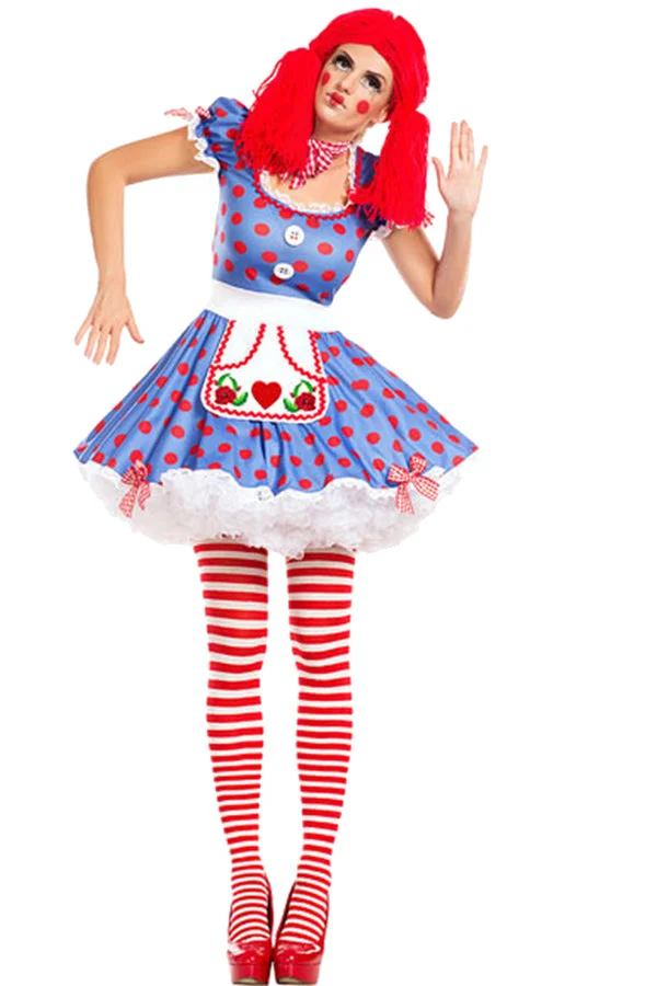 Womens Circus Clown Cosplay Halloween Costume Blue-elleschic