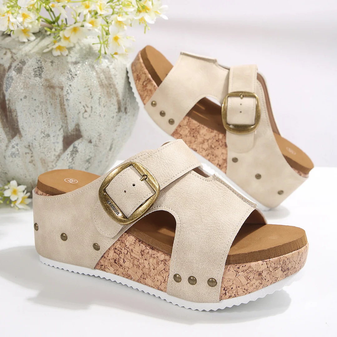 Breakj Breakj Summer New Large-Size Lady Thick Bottom Heel Sandals Large Belt Buckle Decoration