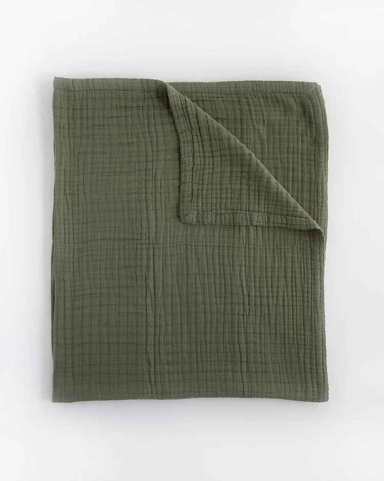 Cotton Muslin Quilted Throw - Fern