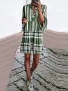 Long Sleeves Green V-neck Mini Dresses