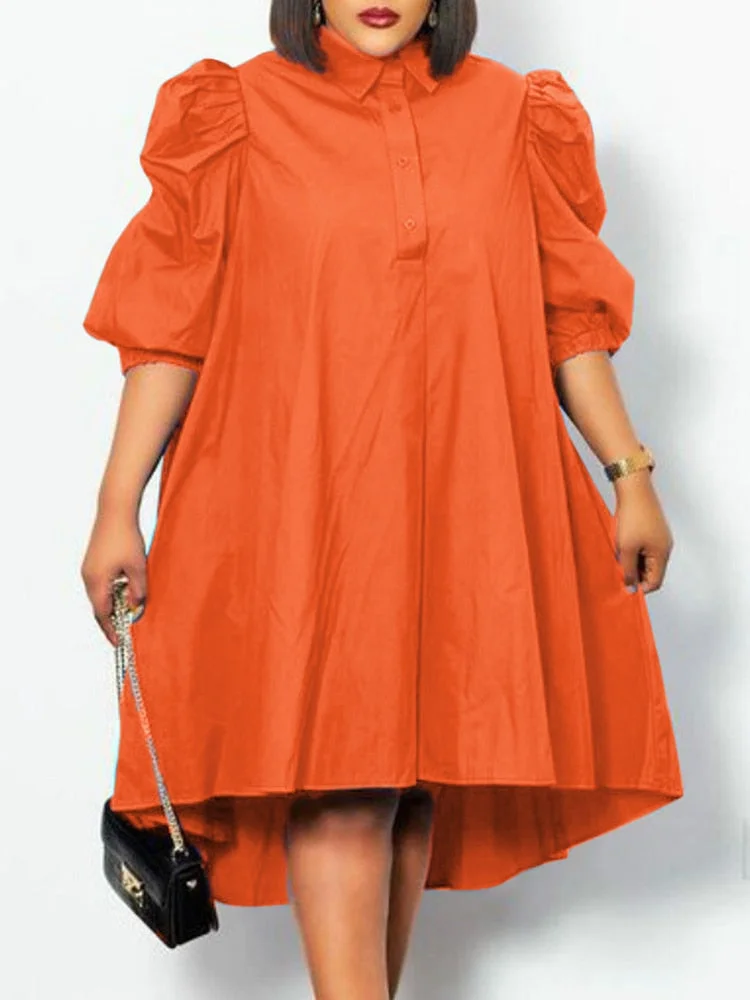 VONDA Women Knee-Length Dress 2022 Casual Button Down 3/4 Sleeve Lapel Collar Shirt Dresses Casual Irregular Hem Baggy Sundress