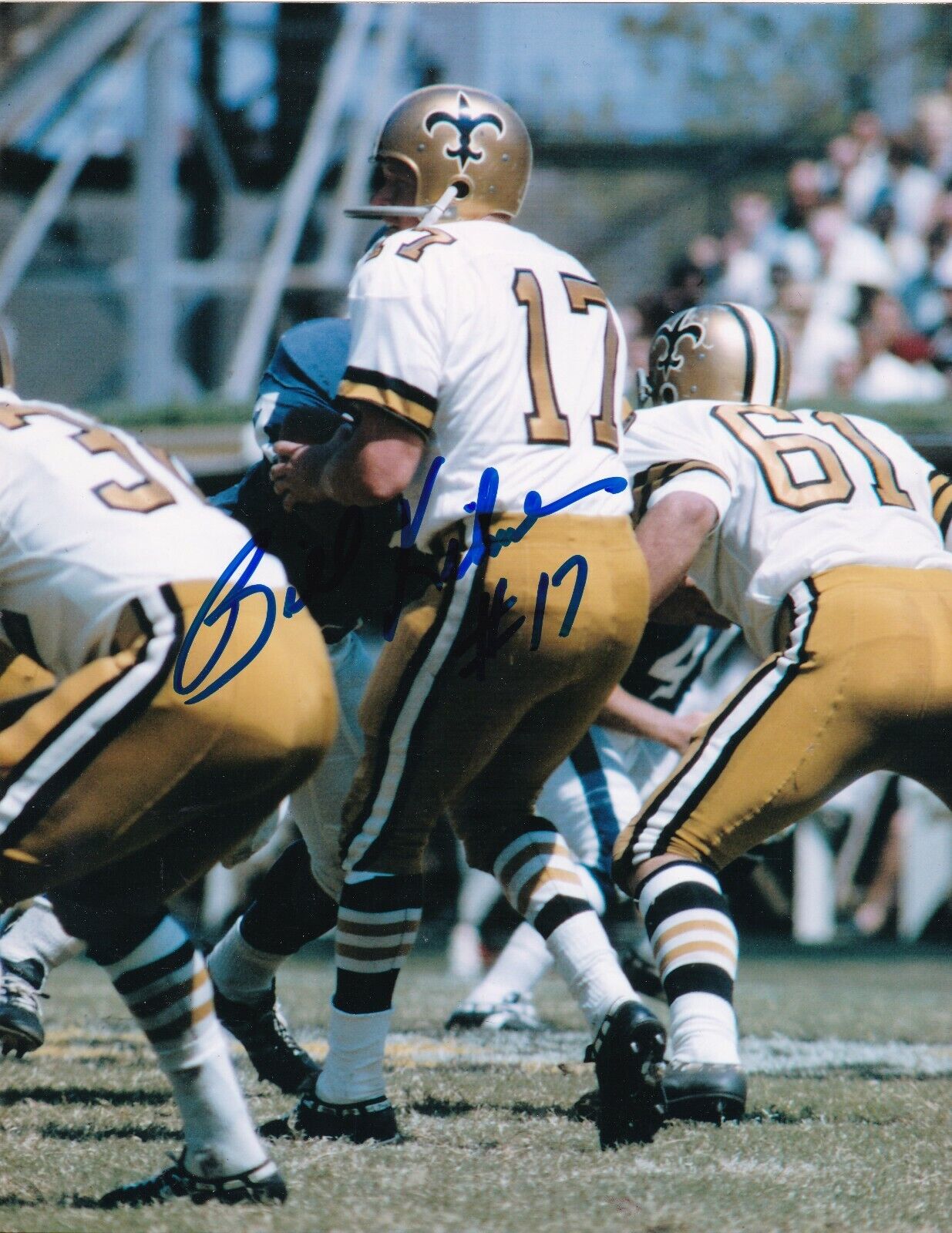 BILLY KILMER NEW ORLEANS SAINTS ACTION SIGNED 8x10