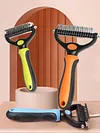 2In1 Pet Grooming Rake Anti-Slip Handle Double-Sided Deshedding Comb Multi-Purpose Extra-Wide Dog Grooming Brush for Detangling Deshedding Brushing/Thinning