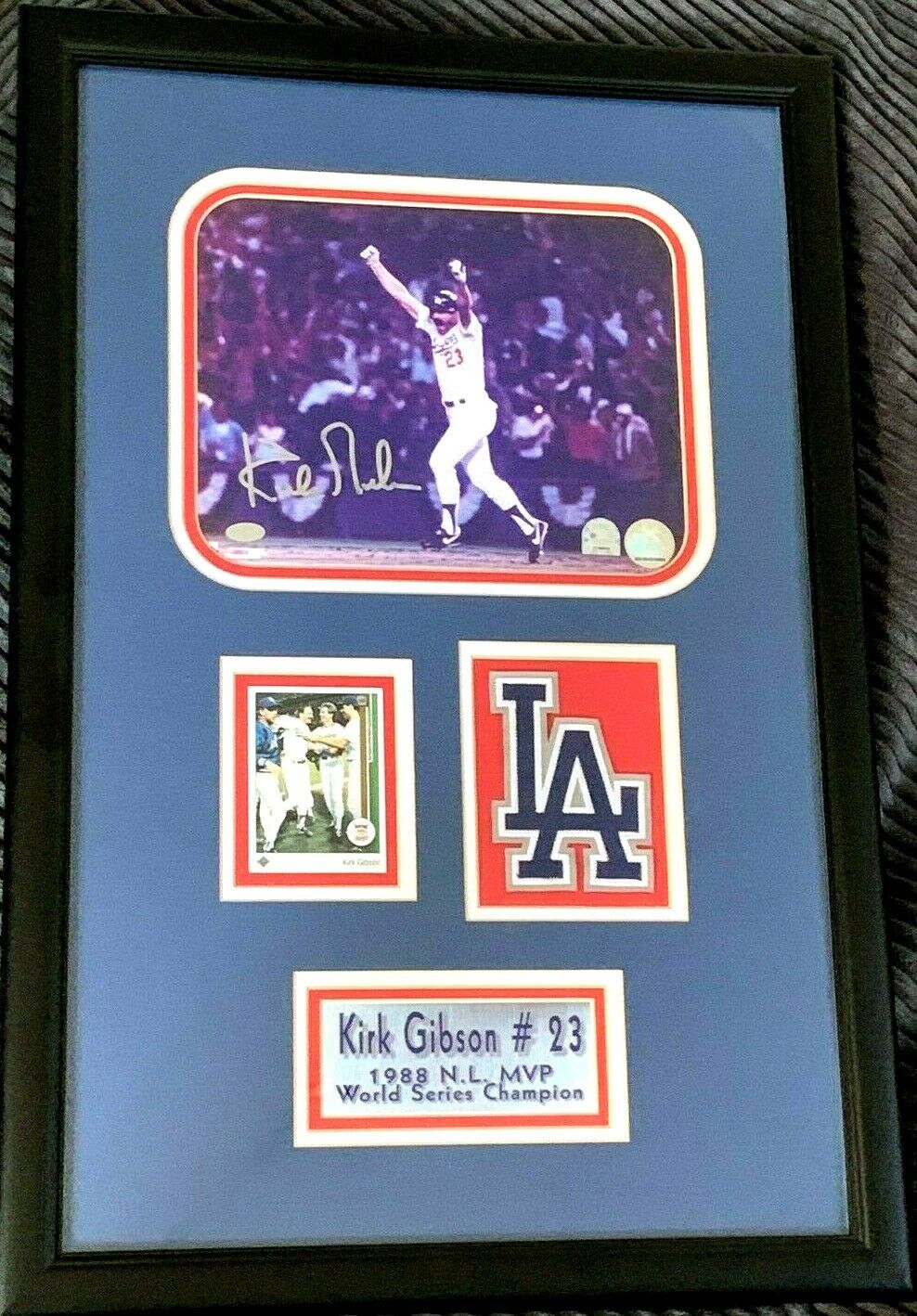 Kirk Gibson autographed signed auto Dodgers 1988 WS HR 8x10 Photo Poster painting framed w patch