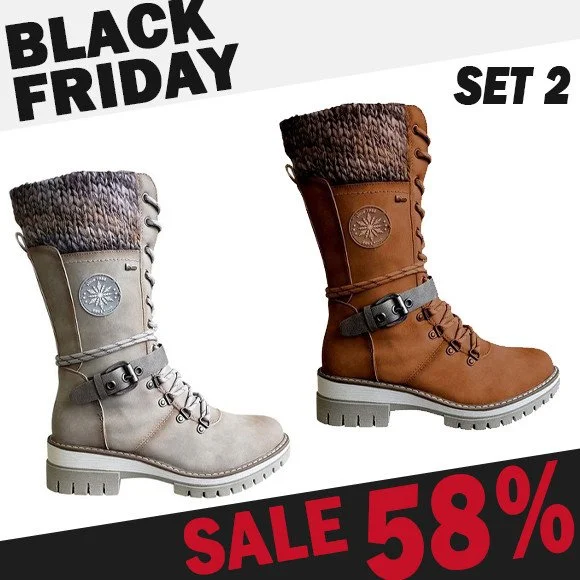 AVERY - WOMEN BUCKLE LACE KNITTED MID-CALF BOOTS