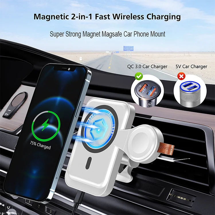 Car 2-in-1 Magnetic Wireless Charger For iPhone 12/13/14