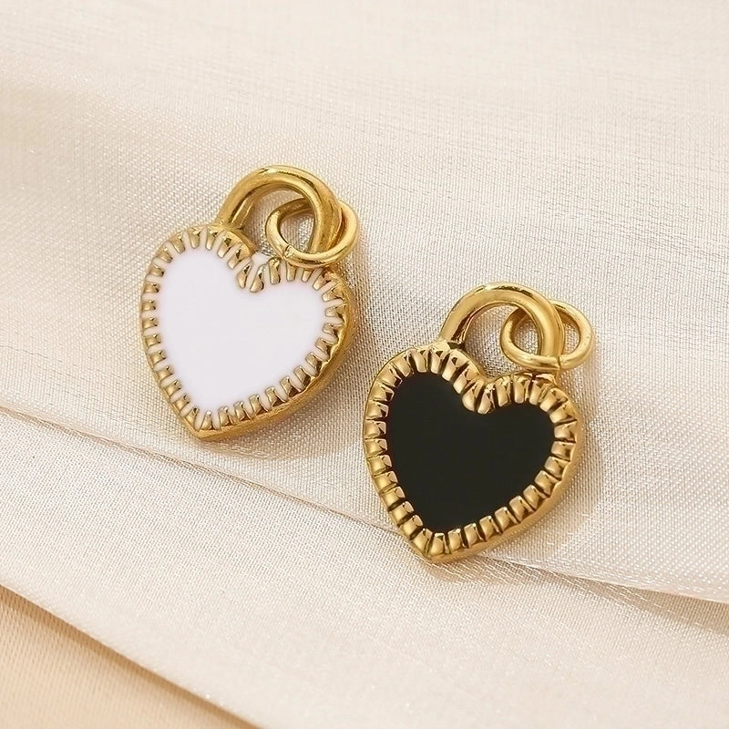 Basic Heart Shape Stainless Steel 18K Gold Plated Enamel Charms