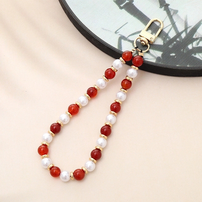 Basic Geometric Artificial Pearl Natural Stone Beaded Mobile Phone Chain
