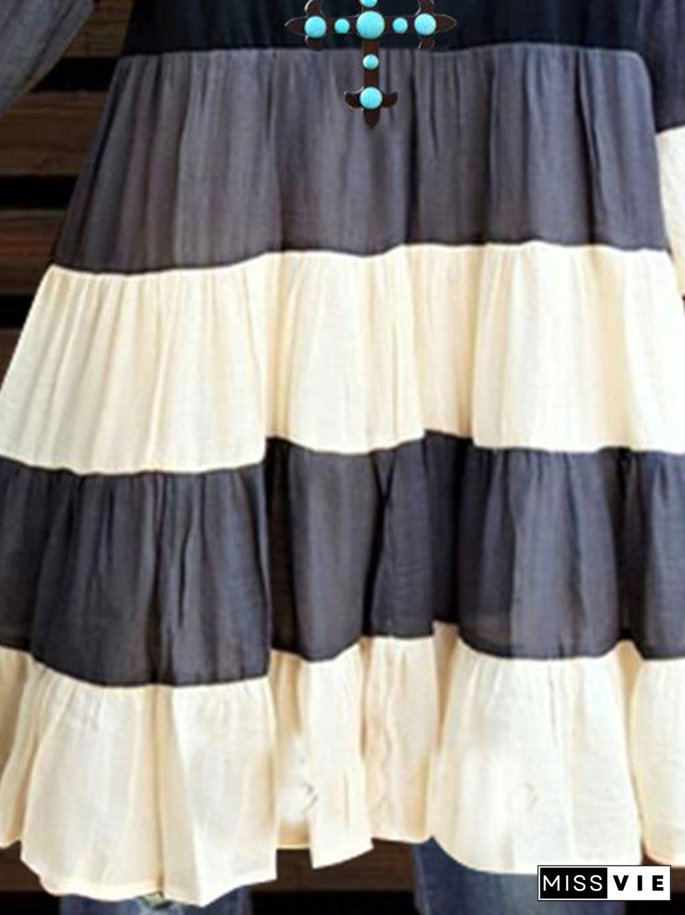 Women's Half Sleeve V-neck Colorblock Striped Top Dress