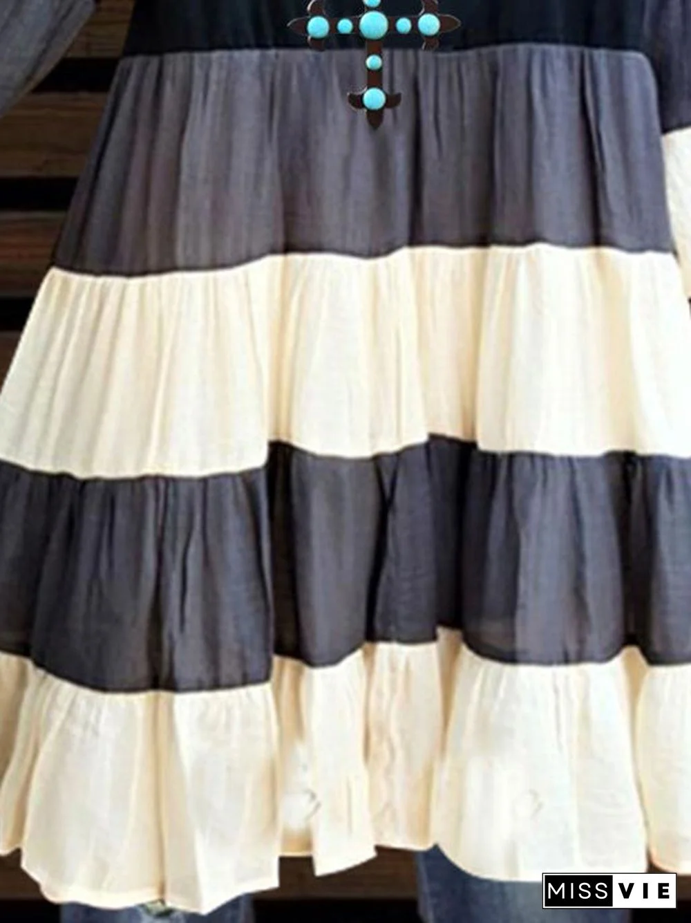 Women's Half Sleeve V-neck Colorblock Striped Top Dress