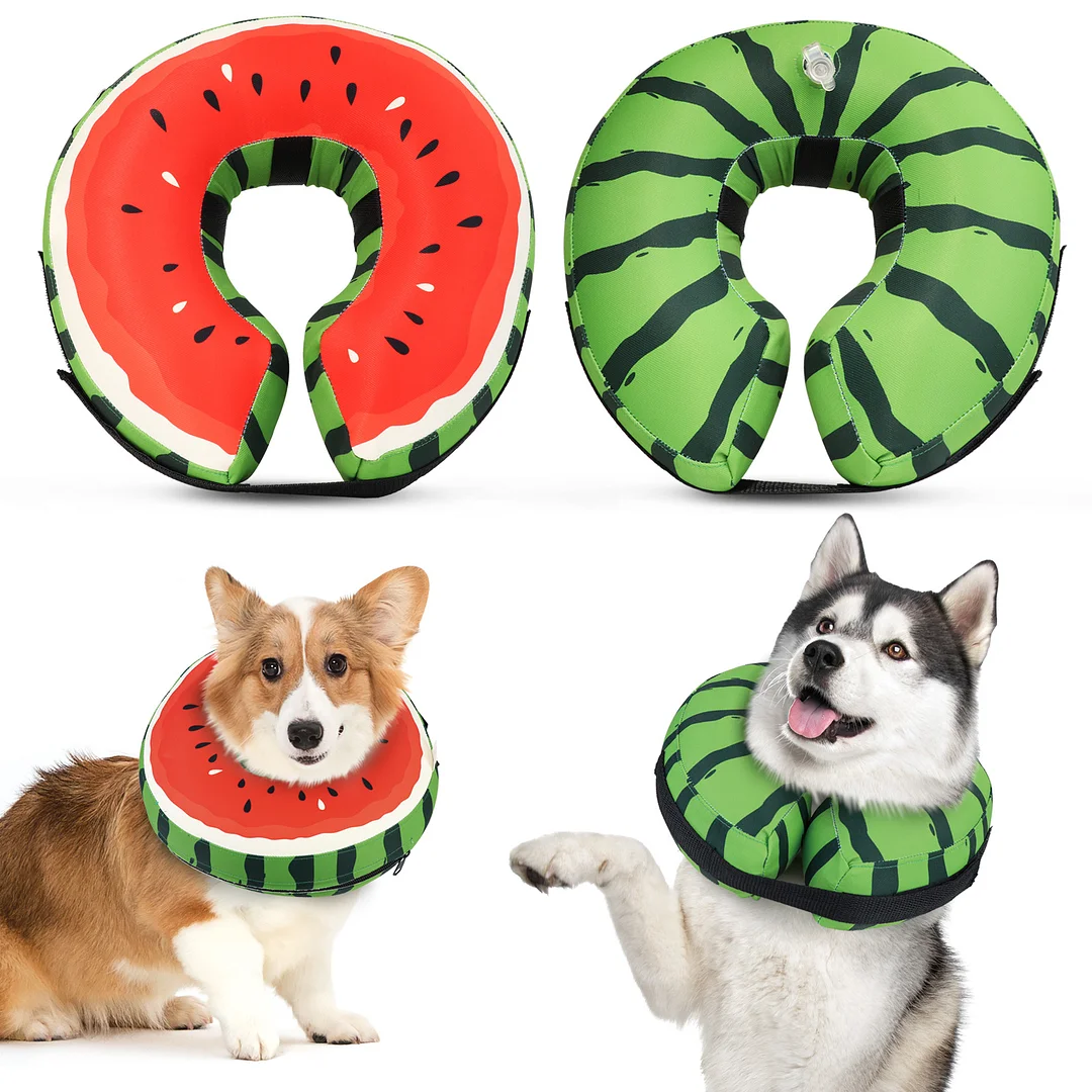 Protective Inflatable Collar for Dogs and Cats - Soft Pet Recovery Collar Doesn't Obstruct View, Large Size, Watermelon Look