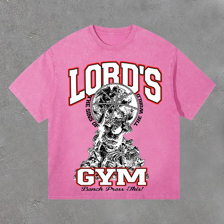 Retro Lord's Gym Print Acid Washed T-Shirt