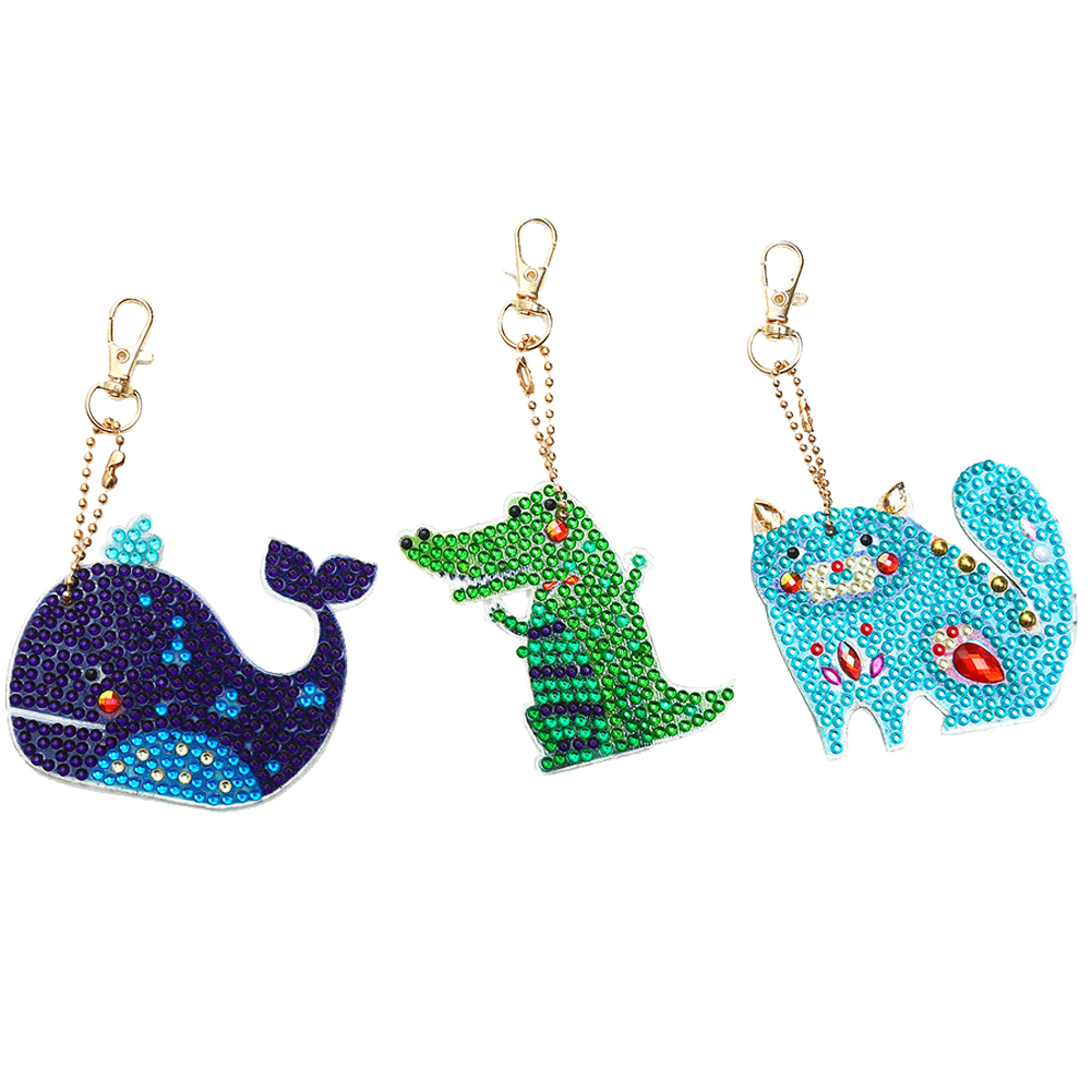 

3pcs Cartoon Animals - 5D DIY Craft Keychain, 501 Original