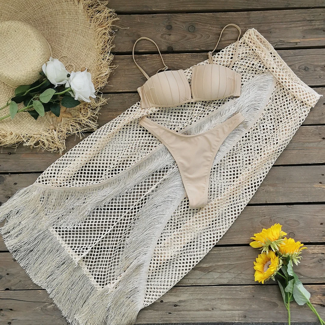 Zingj 2025 New Bikini Half-Body Net Skirt Tuxedo Three-Piece Sexy Split Swimsuit Beach