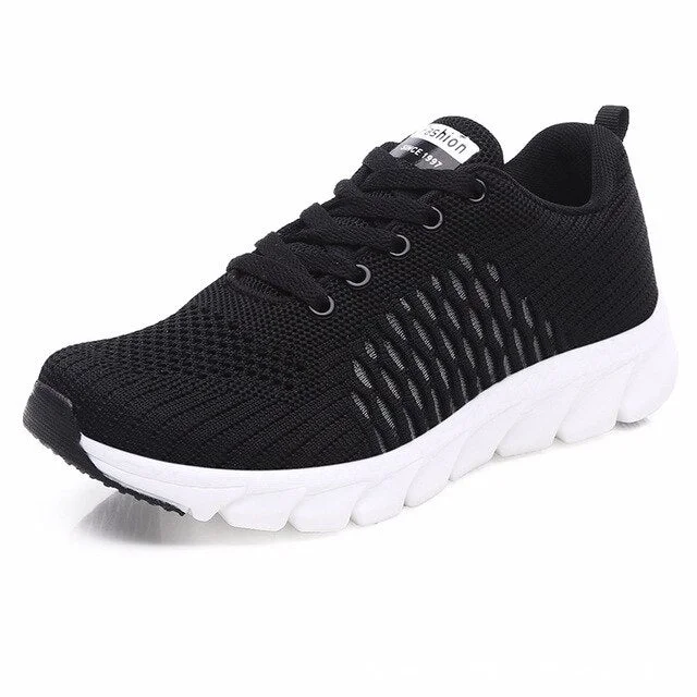 Women Mesh Sneakers 2021 New Breathable Women Flat Shoes Lightweight Casual Sports Shoes Ladies Lace-up Non-slip Sneakers Women