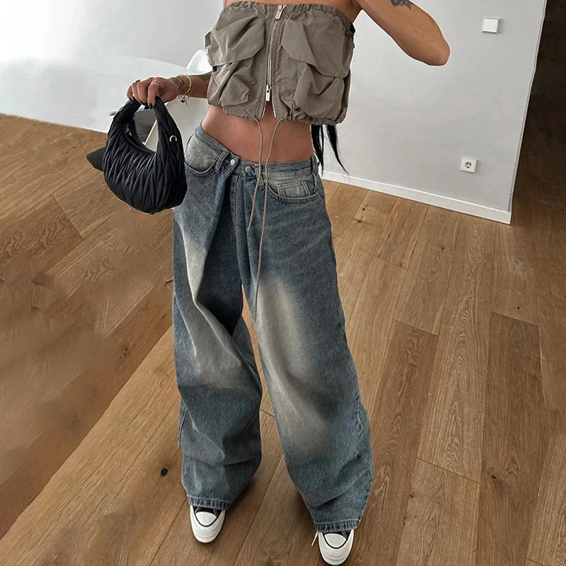 Toloer Toloer Wash Water Waist Pleated Foundation Casual Jeans Street New Loose Show Thin All Go With Wide Leg Trousers-Outfit Ideas