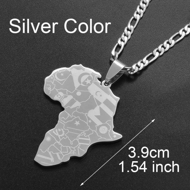 YOY-Silver Color/Gold Color Africa Map With Flag Pendant