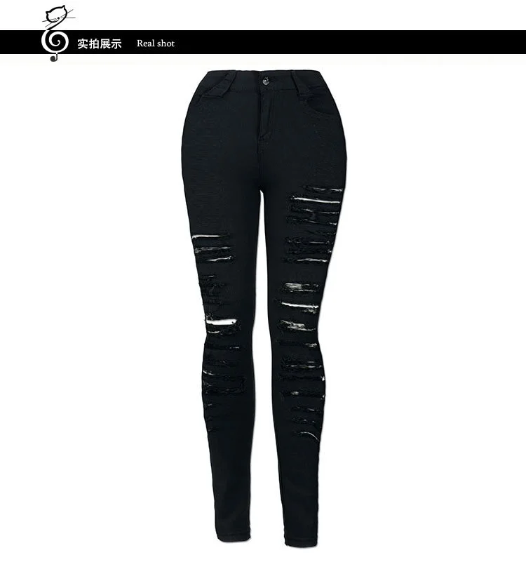 Toloer Wish Personality Hot Style All Tear Slim Elastic High Waist Jeans Small Pants-Outfit Ideas