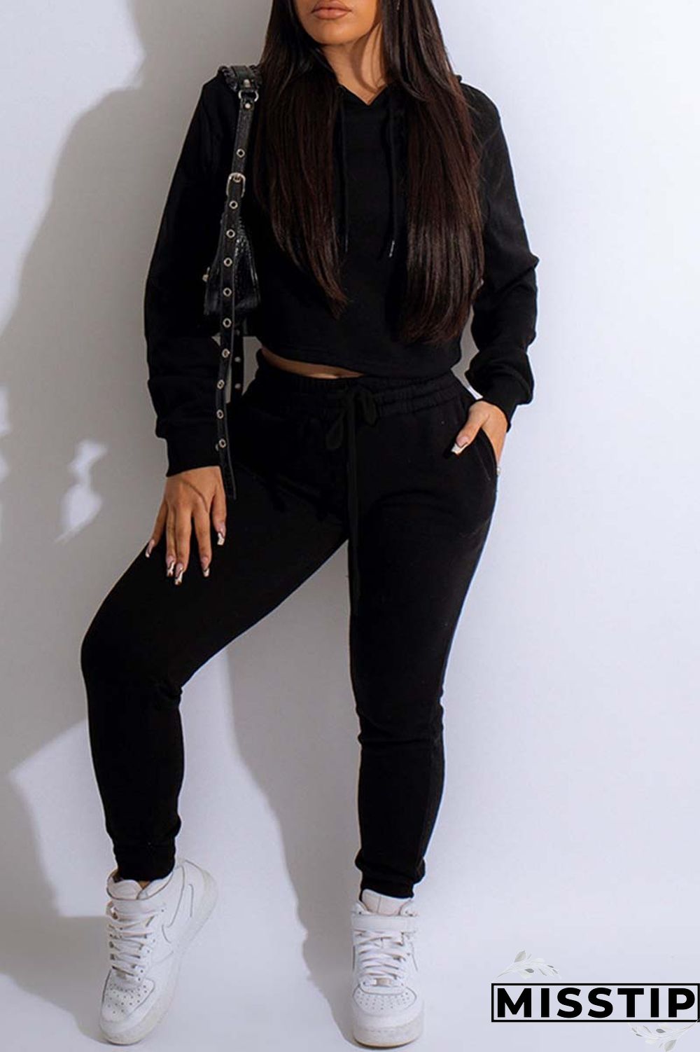 Blue Casual Solid Basic Hooded Collar Long Sleeve Two Pieces