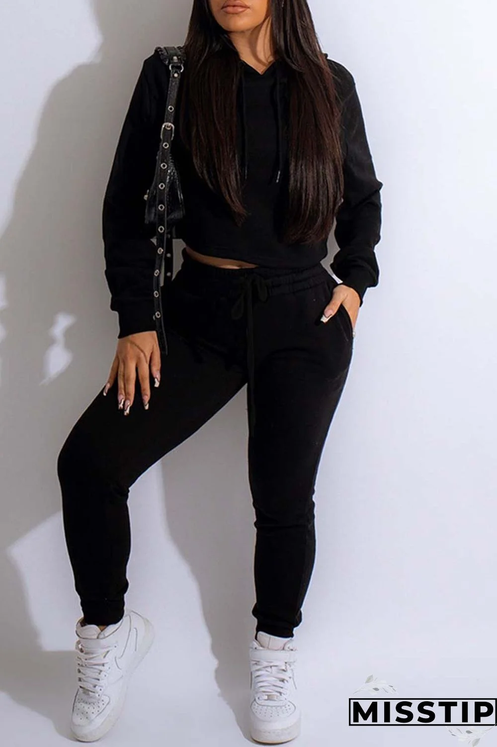 Blue Casual Solid Basic Hooded Collar Long Sleeve Two Pieces