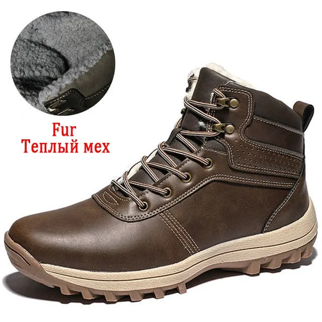 Brand Winter Men's Boots Snow Plush Warm Men's Snow Boots Leather Waterproof Men's Ankle Boots Handmade Mens Shoes Hot Sale