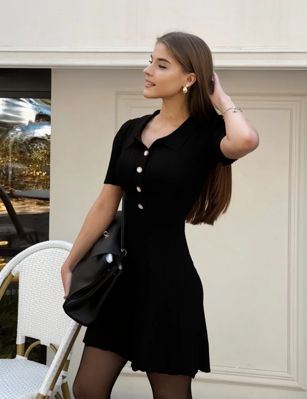 Uveng Uveng Mini Dress Knitted High-Waisted Umbrella Dress 2025 Spring/Summer Retro Elegant Skirt