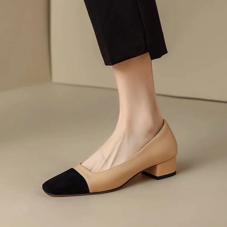 Yyvonne Color Small Fragrant Wind Square Head Thick Heel Single Shoes Women's Spring And Autumn 2025 French Heel Shoes With Light Mouthed Shoes French High Heel Shoes