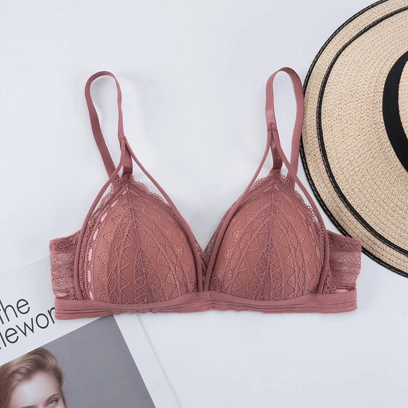 Floral Lace Bras for Women Sexy Lingerie Beauty Back Deep V Lace Push Up Bra Bralette Female Brassiere Wire Free Thin Underwear