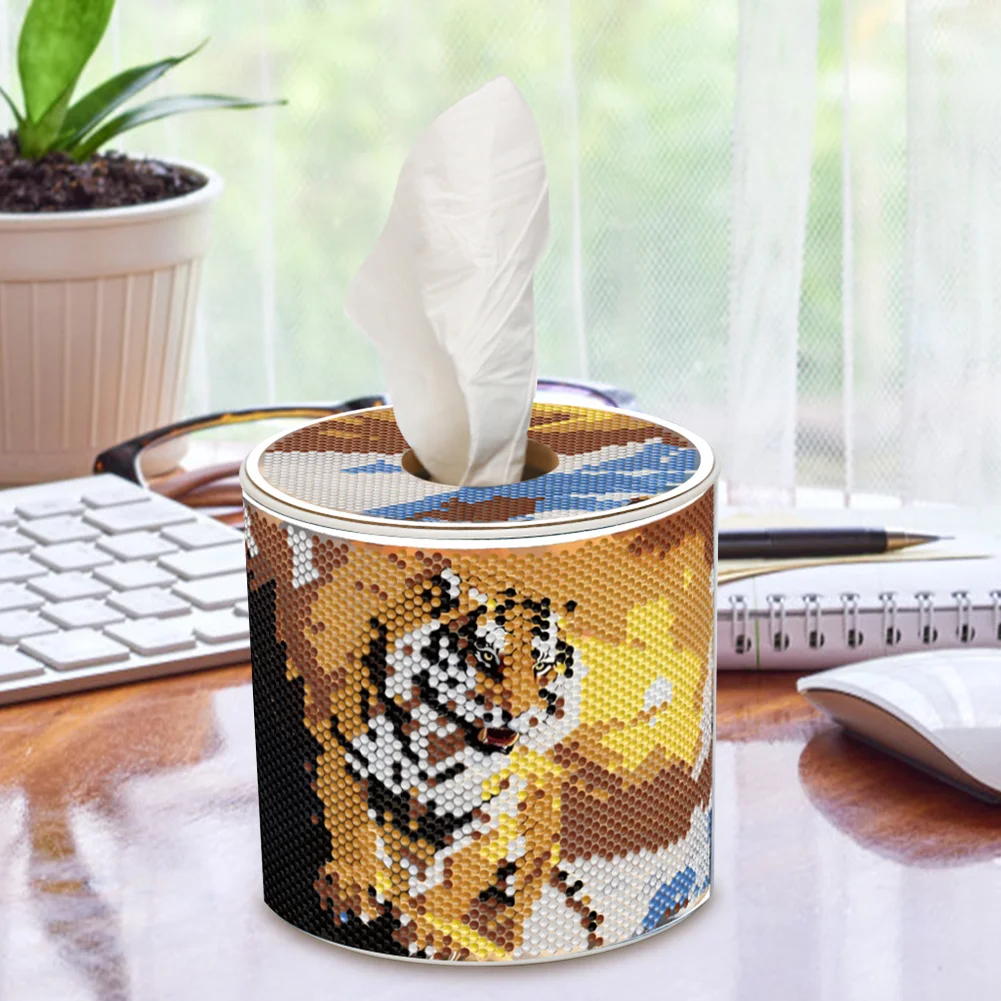 Tiger DIY Diamond Painting Handmade Tissue Holder Rhinestones Crystal Tissue Box