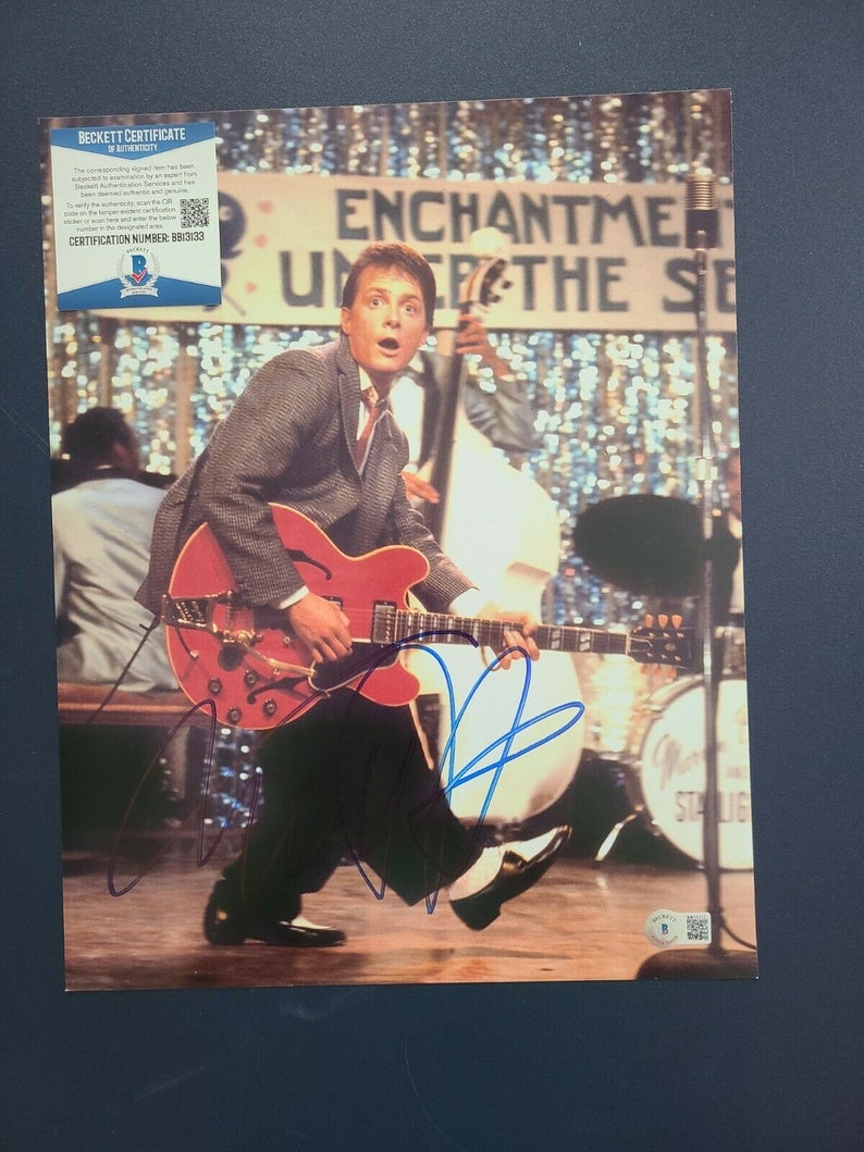 Michael j. fox signed 11x14 back to the future marty mcfly Photo Poster painting beckett bas