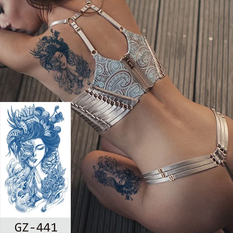 Temporary Waterproof Tattoos Stickers Sexy Mythical Dragon Girl Fox Mask Juice Ink Lasting Arm Back Body Buttocks Fake Tatoo DIY