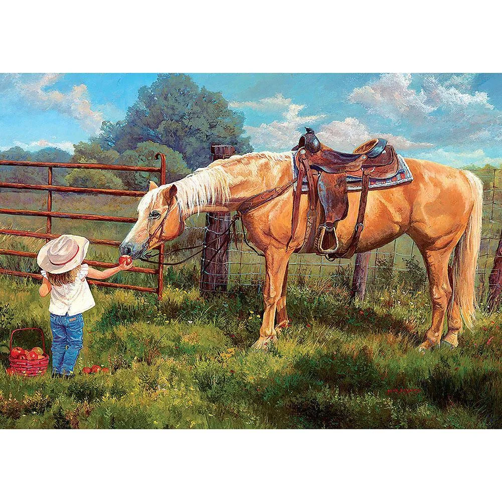 Full Round Diamond Painting - Feeding Horse(30*40cm)