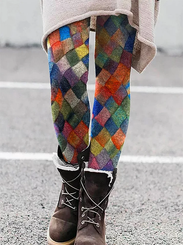 Women's Retro Geometric Print Brushed Knit Leggings