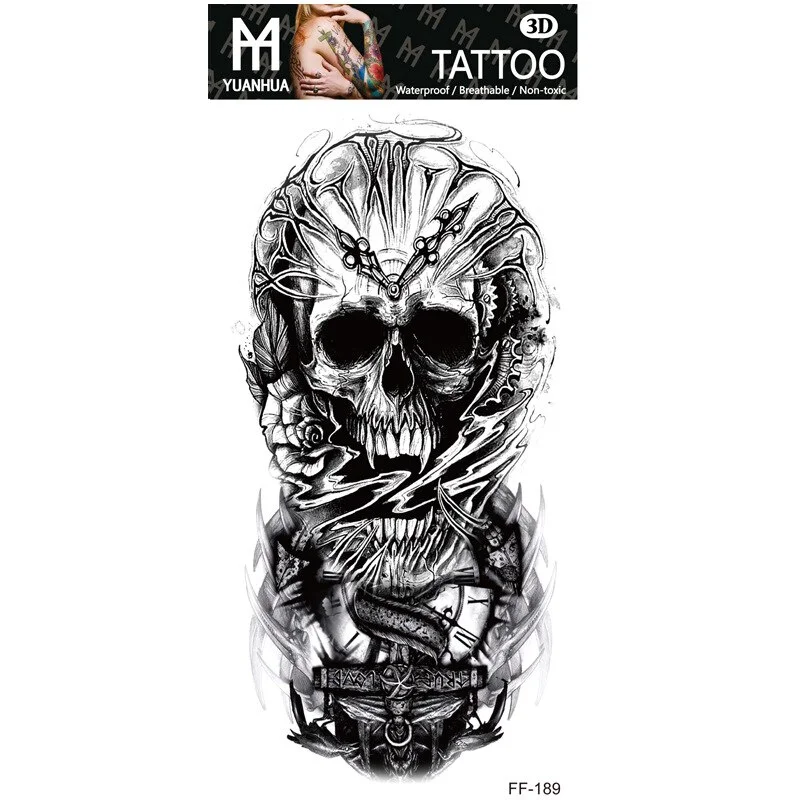 Sdrawing Forest Tattoo Sticker for Men Women Children Tiger Wolf Death Skull Temporary Tattoo Fake Henna Skeleton King Animal Tatoo