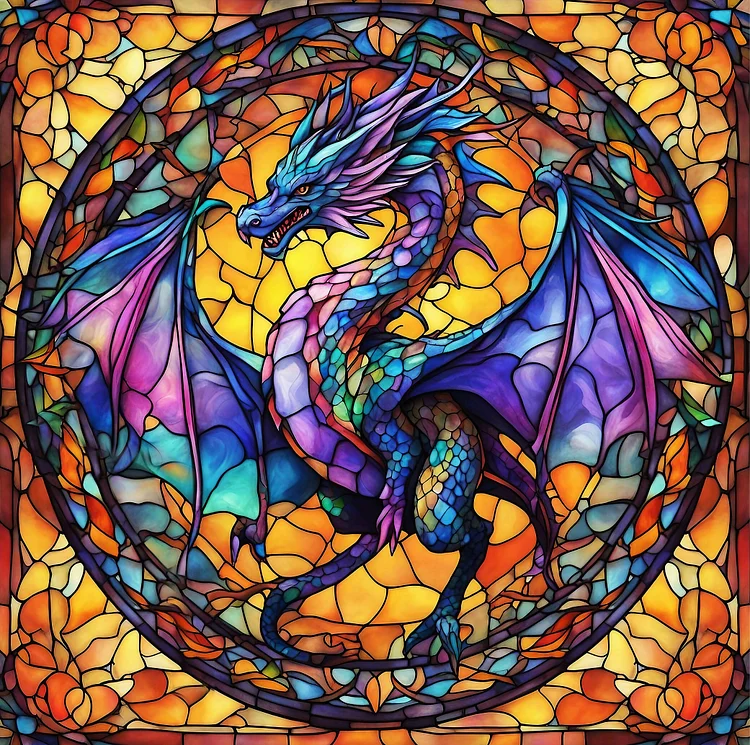 5D DIY FULL Round Drill Diamond Painting Dragon Stained Glass Home