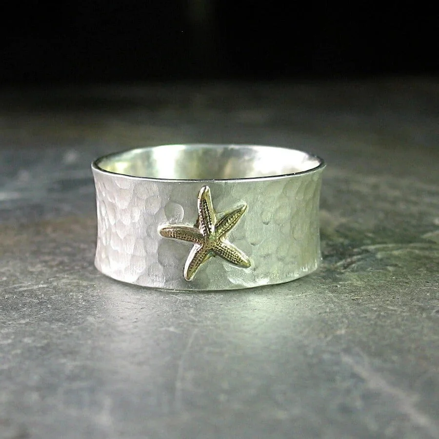 Vintage Silver Wide Band Starfish Ring