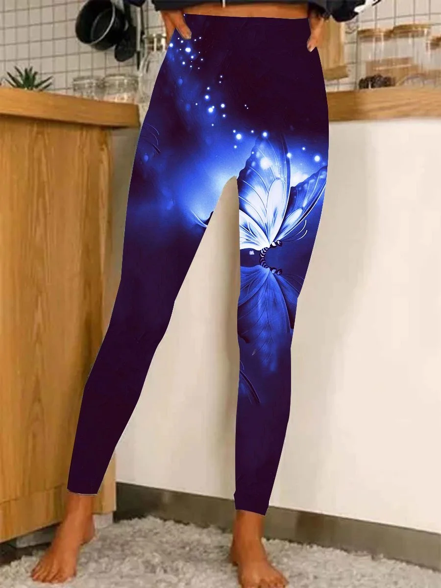 Dark Night Butterfly Print Women's Slim Leggings