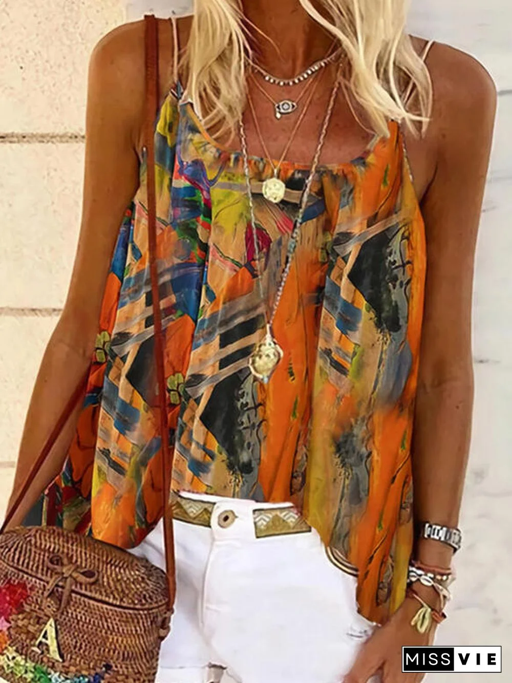 Tribal Sexy Spaghetti Short Sleeve Blouse Tops