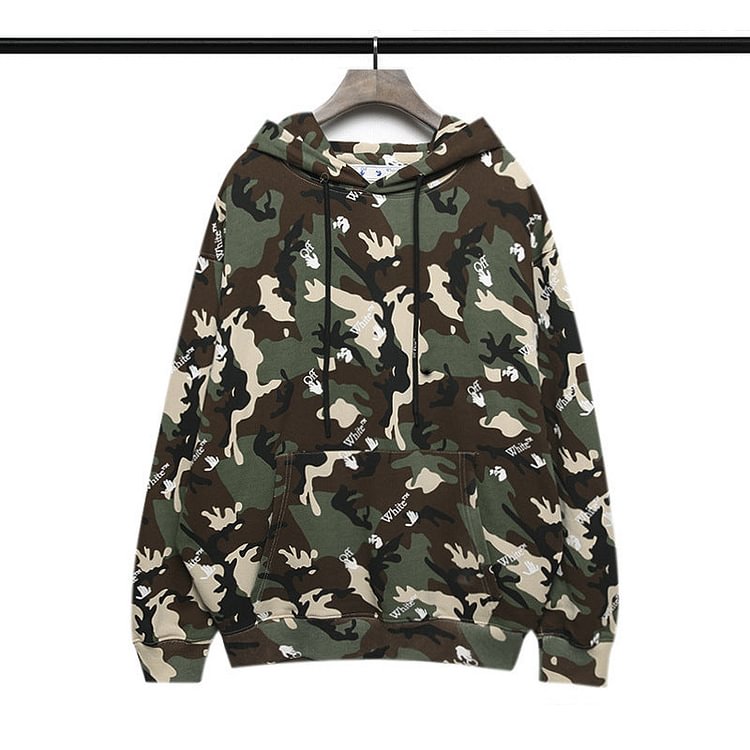 Off White Hoodie Autumn and Winter Palm Letter Camouflage Terry Hooded Sweater for Men and Women