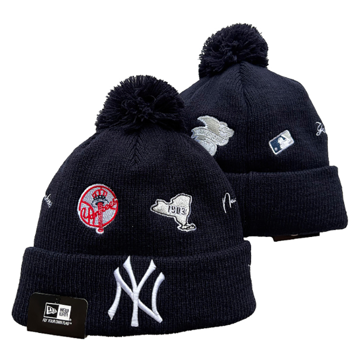 New York Yankees Black Cuffed Knit Hat with Pom mysite