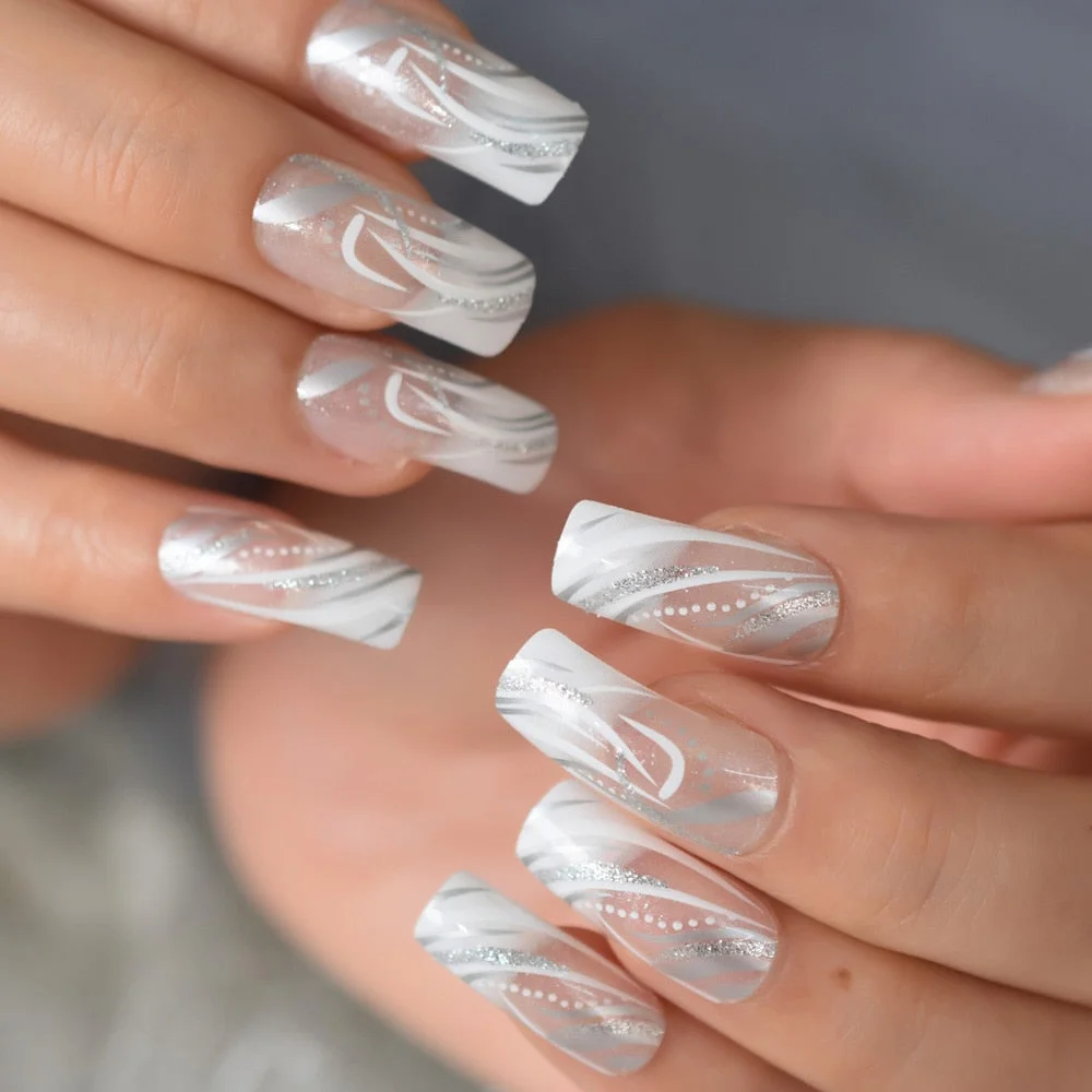 French Manicure 24 Units Faux Ongles Short Squoval Rose Mixed Milky White Press On Nail Large-Nail Inspo